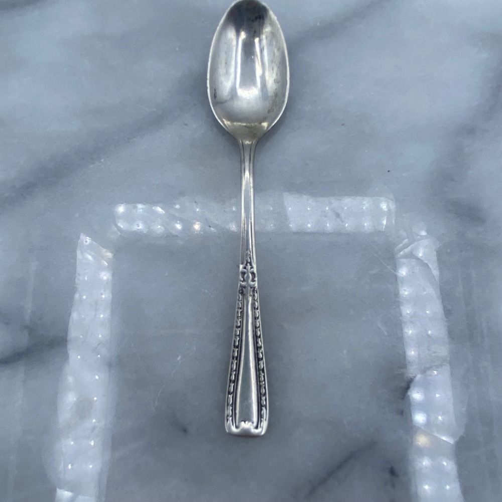 Sterling Silver Demitasse Spoon 4.25" Fleur-de-Lis Beaded Handle Hallmark Decor
